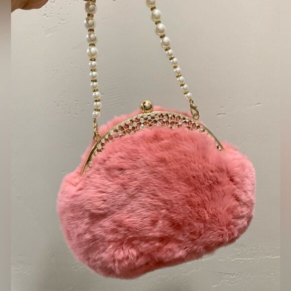 Handmade Real Rex Rabbit Fur Rhinestone Kisslock Wristlet/Crossbody/Evening Bag - Picture 3 of 16